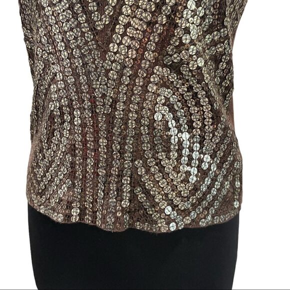 𝅺michael Michael Kors Brown Ribbed Sequin Tank Top Sz M - Picture 3 of 13